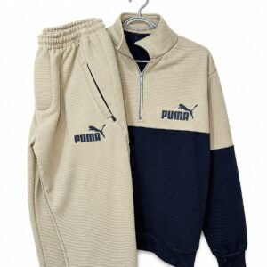 Puma Cream & Navy Blue Half-Zip Tracksuit