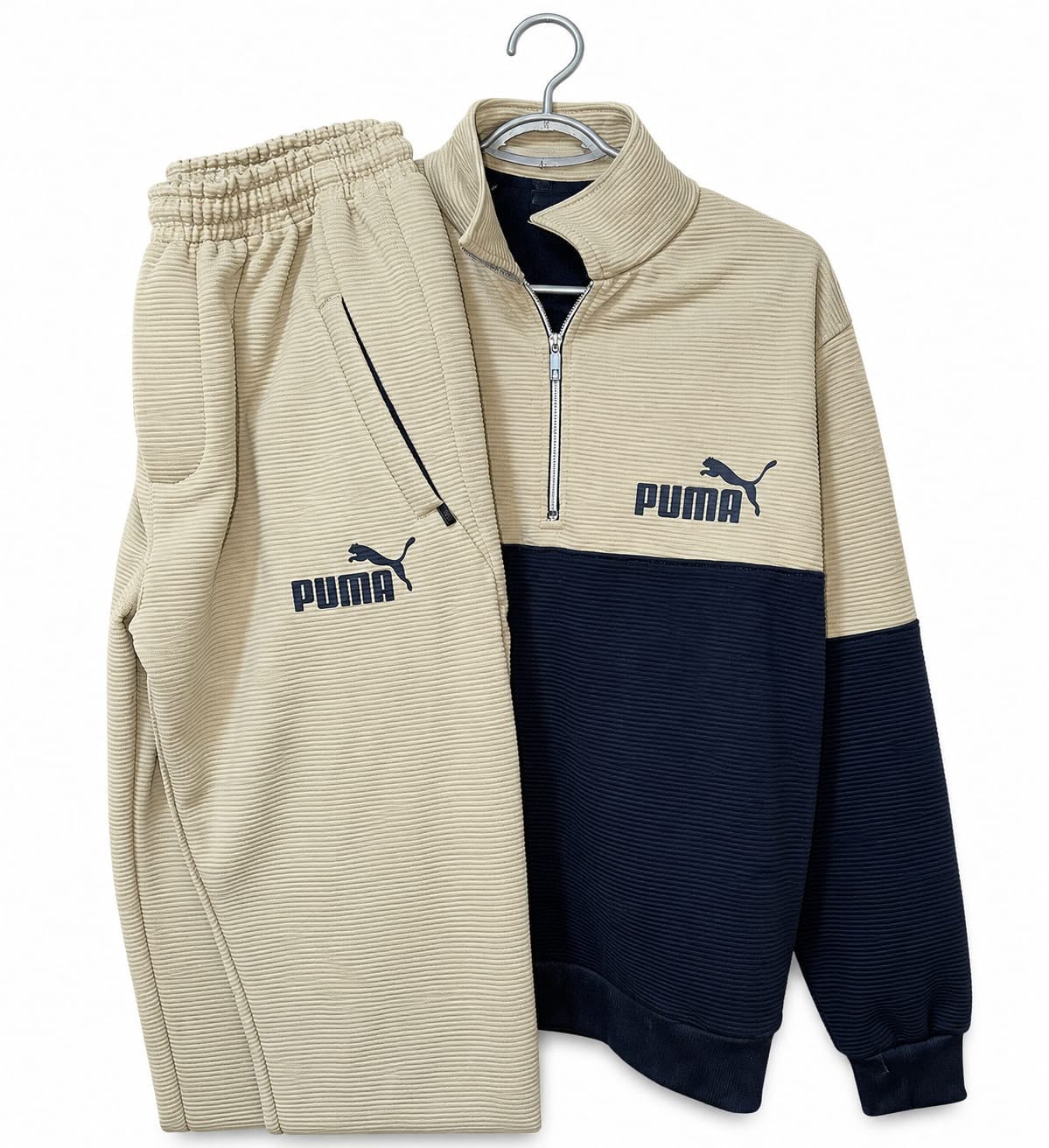 Puma Cream & Navy Blue Half-Zip Tracksuit